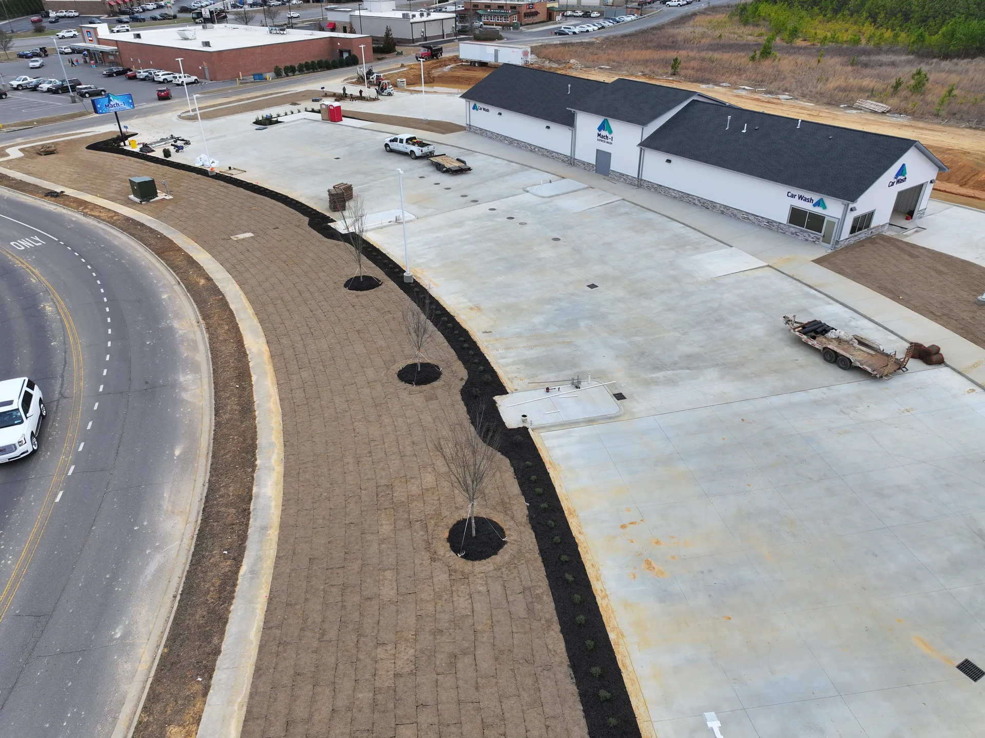 Aerial construction site for a car wash facility