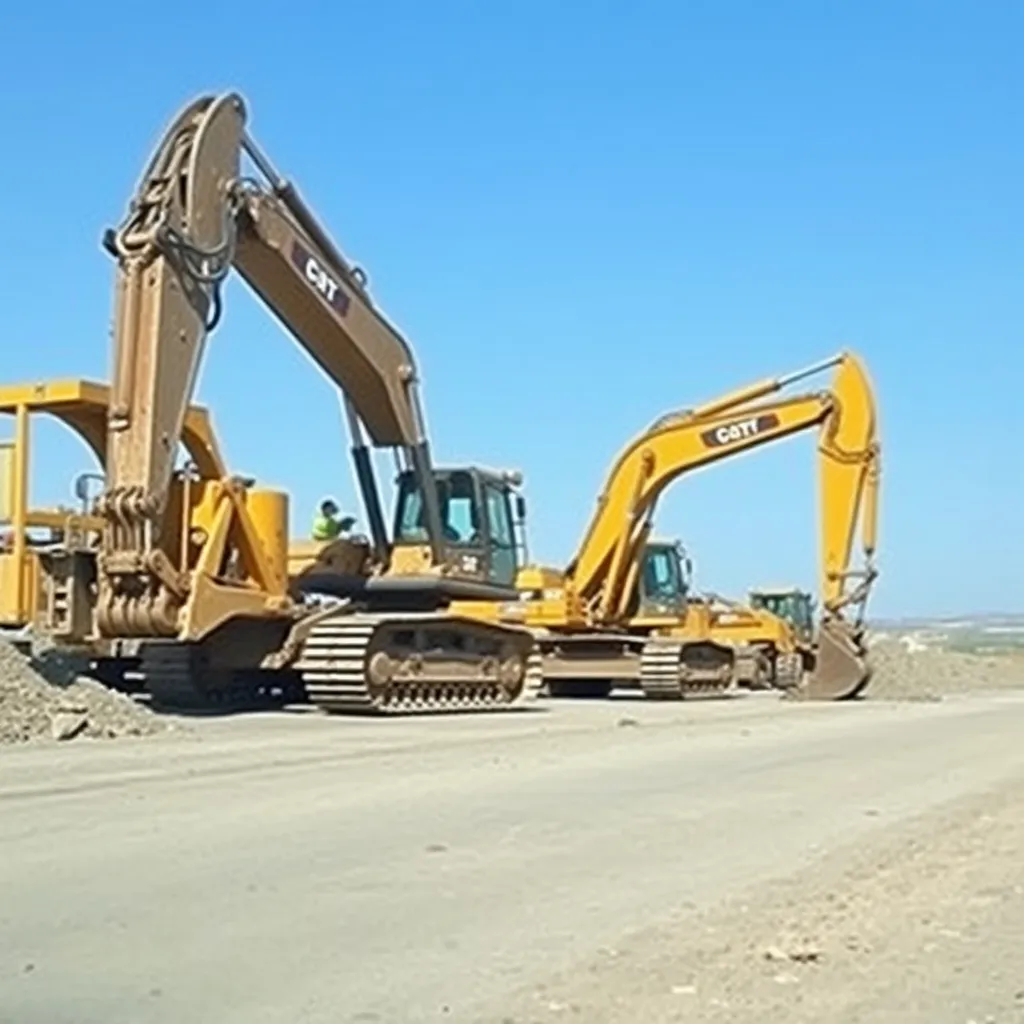 Excavators working at a commercial construction site