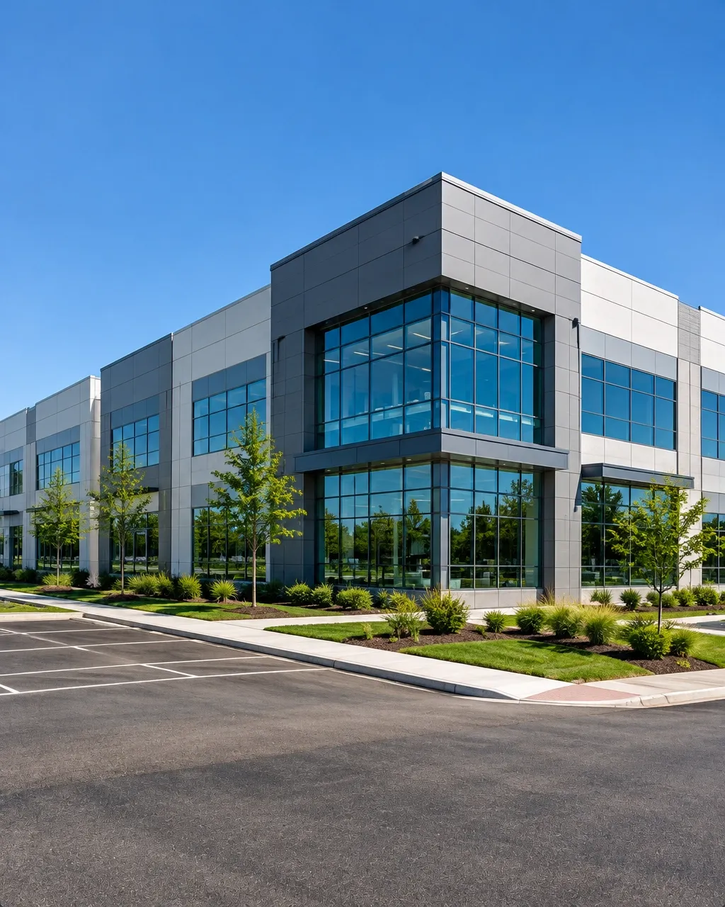 New commercial building with modern glass facade